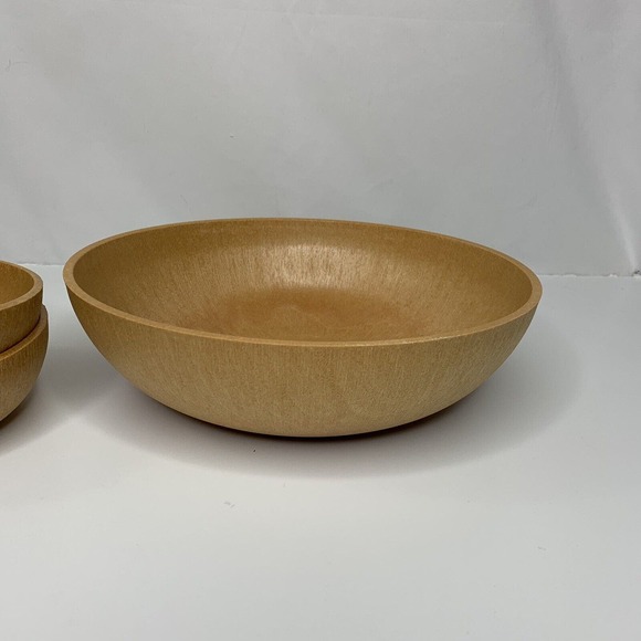 Vintage Nevco 7 Pc Wood Lite Salad Set Plastic Serving Bowl Salad Bowls Utensils - Picture 8 of 11